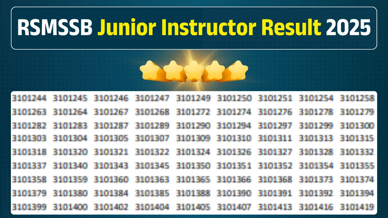 RSMSSB Junior Instructor Result 2025